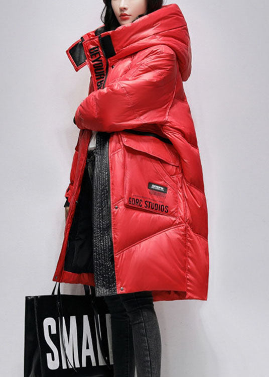 Red Loose Pockets Winter Duck Down Coat