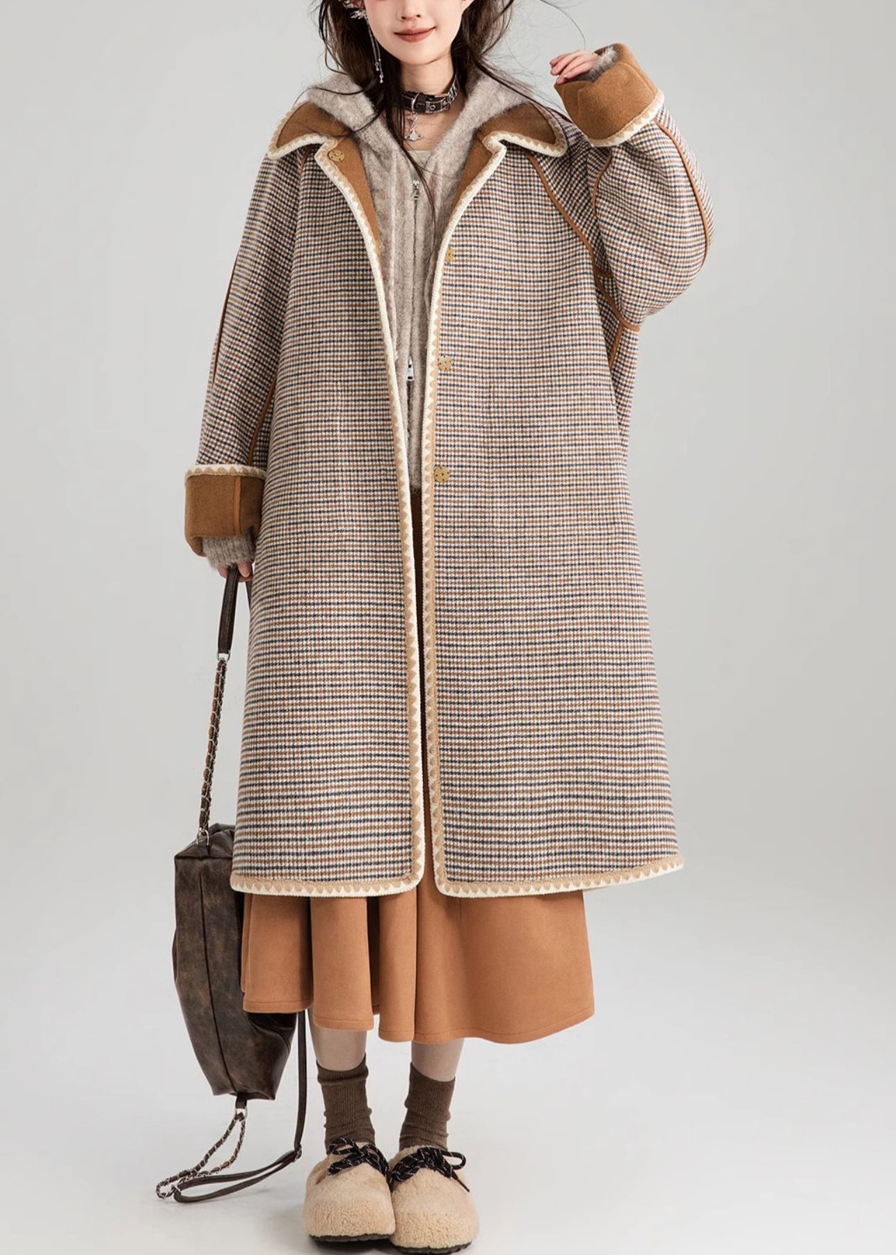 Loose Coffee Button Wear on Both Sides Woolen Coats Spring