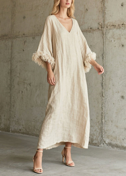 White V Neck Patchwork Faux Fur Vacation Dresses Fall