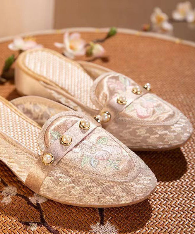 Tulle Embroideried Nail Bead Splicing Pink Slide Sandals