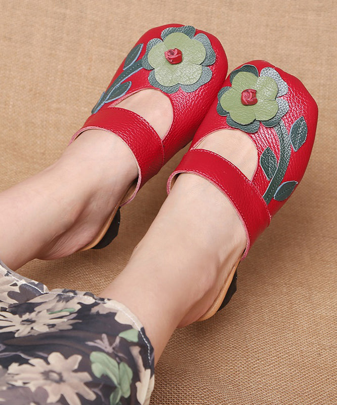 Red Chunky Cowhide Leather Unique Splicing Slide Sandals
