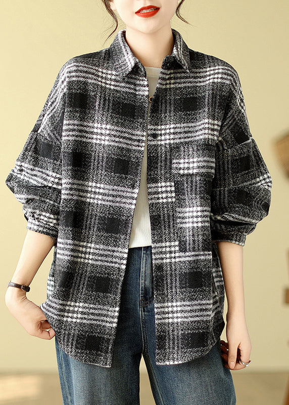 Orange Plaid Peter Pan Collar Woolen Shirts Tops Fall