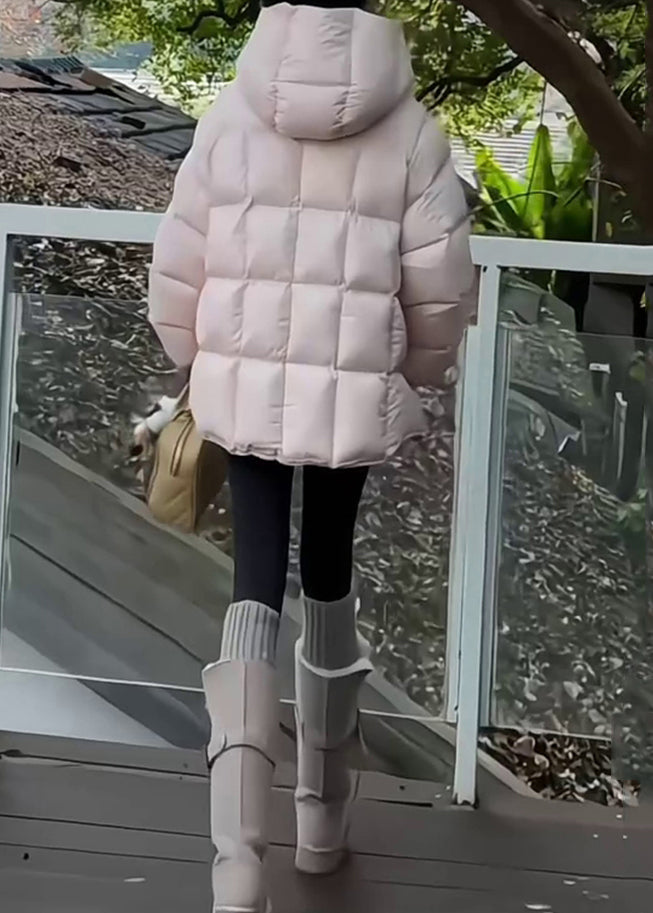 Green Hooded Zippered Drawstring Duck Down Down Coat Winter