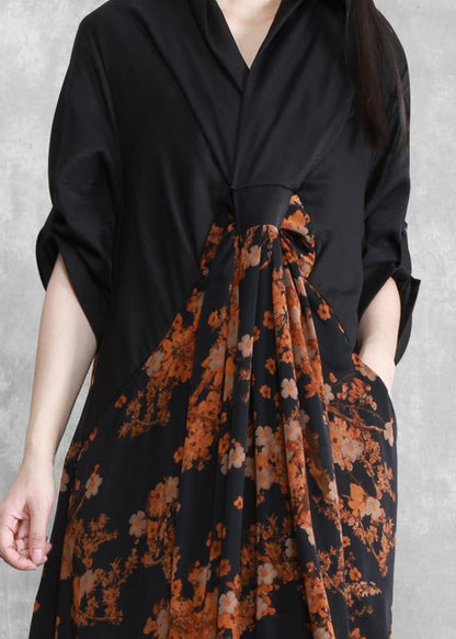 Orange Print Dresses Asymmetric V Neck Maxi Spring Dresses