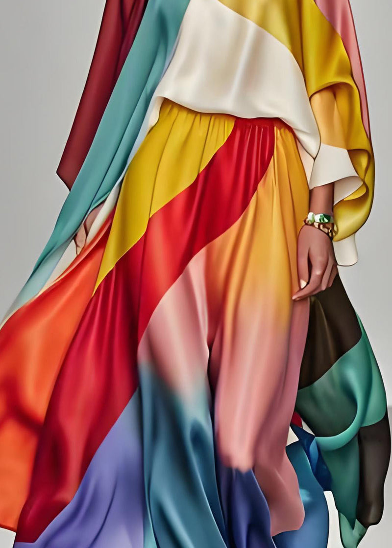 Italian Colorblock Silk Dress Suit Set Summer