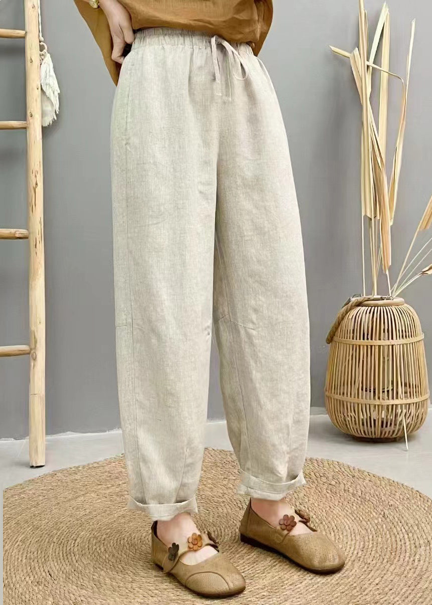 Purple Oversized Elastic Waist Linen Harem Pants Summer