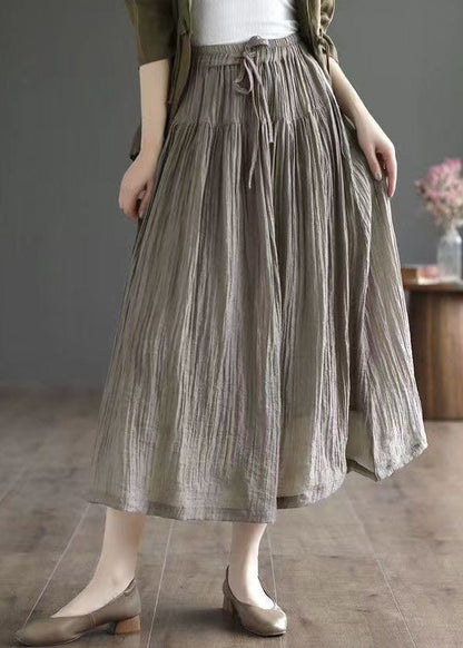 Green Wrinkled Elastic Waist Patchwork Cotton Skirt Summer
