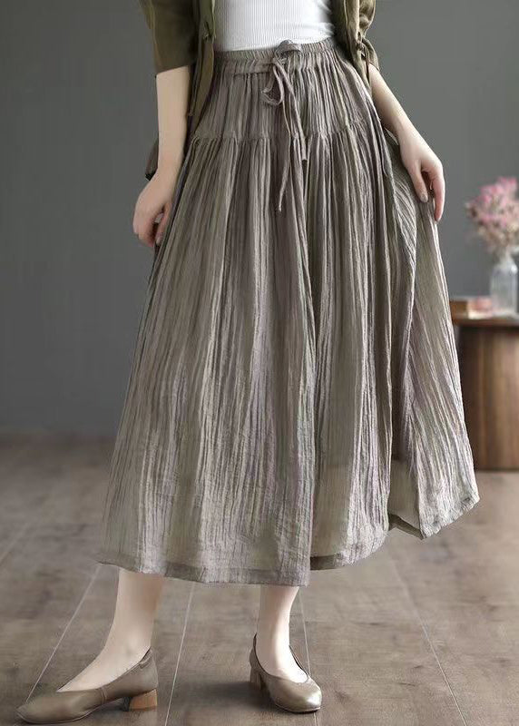 Green Wrinkled Elastic Waist Patchwork Cotton Skirt Summer