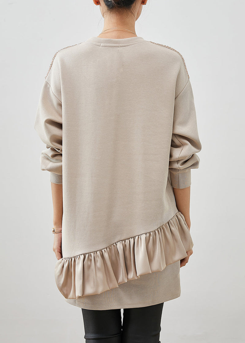 Beige Ruffles Patchwork Cotton Mini Dress Spring