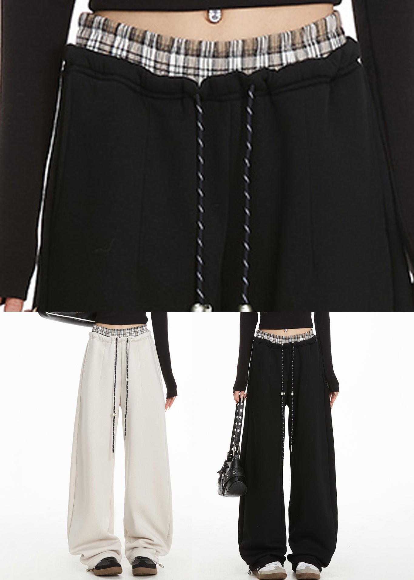 Black Elastic Waist Straight Pants Spring