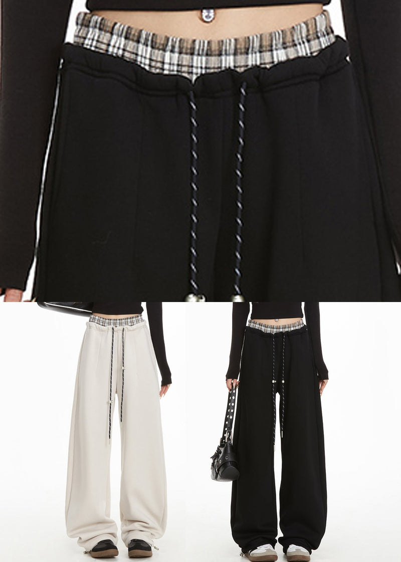 Black Elastic Waist Straight Pants Spring