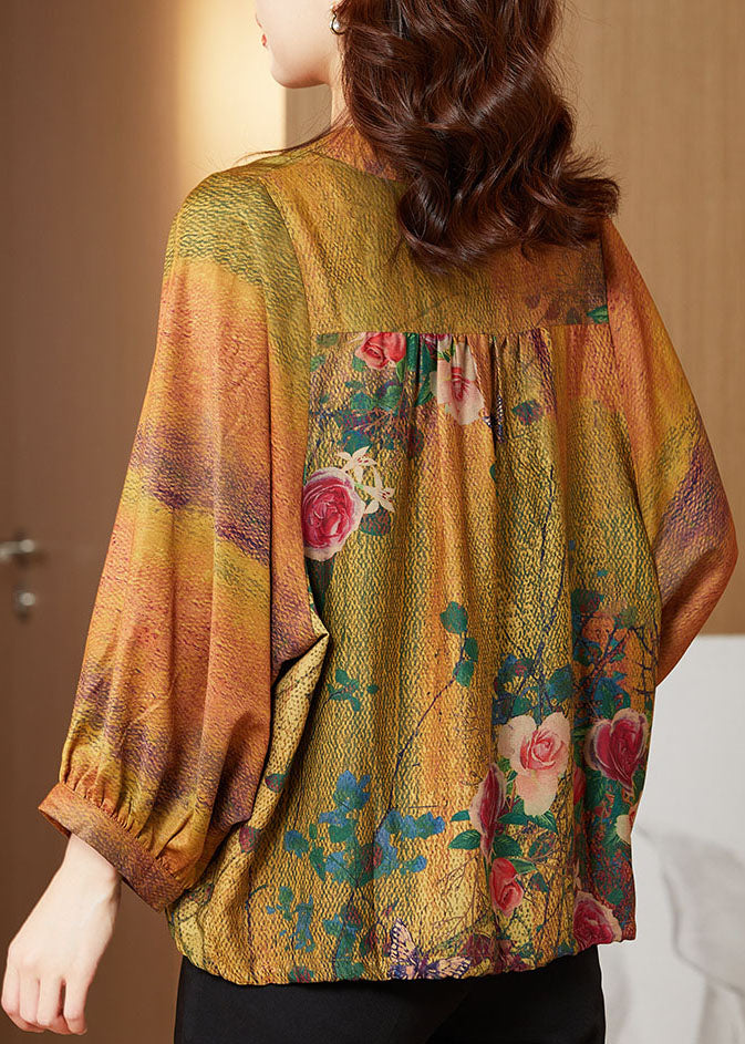 Yellow Drawstring Pockets Button Print Satin Coats Long Sleeve