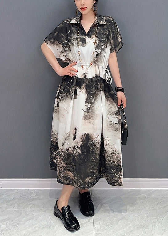 White Peter Pan Collar Tie Dye Cotton Cinched Dresses Summer