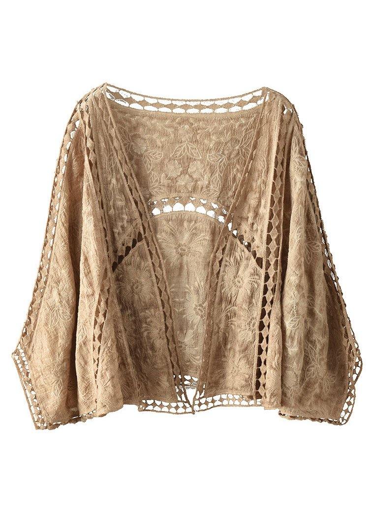 Modern Chocolate Jacquard Hollow Out Cotton Short Cardigans