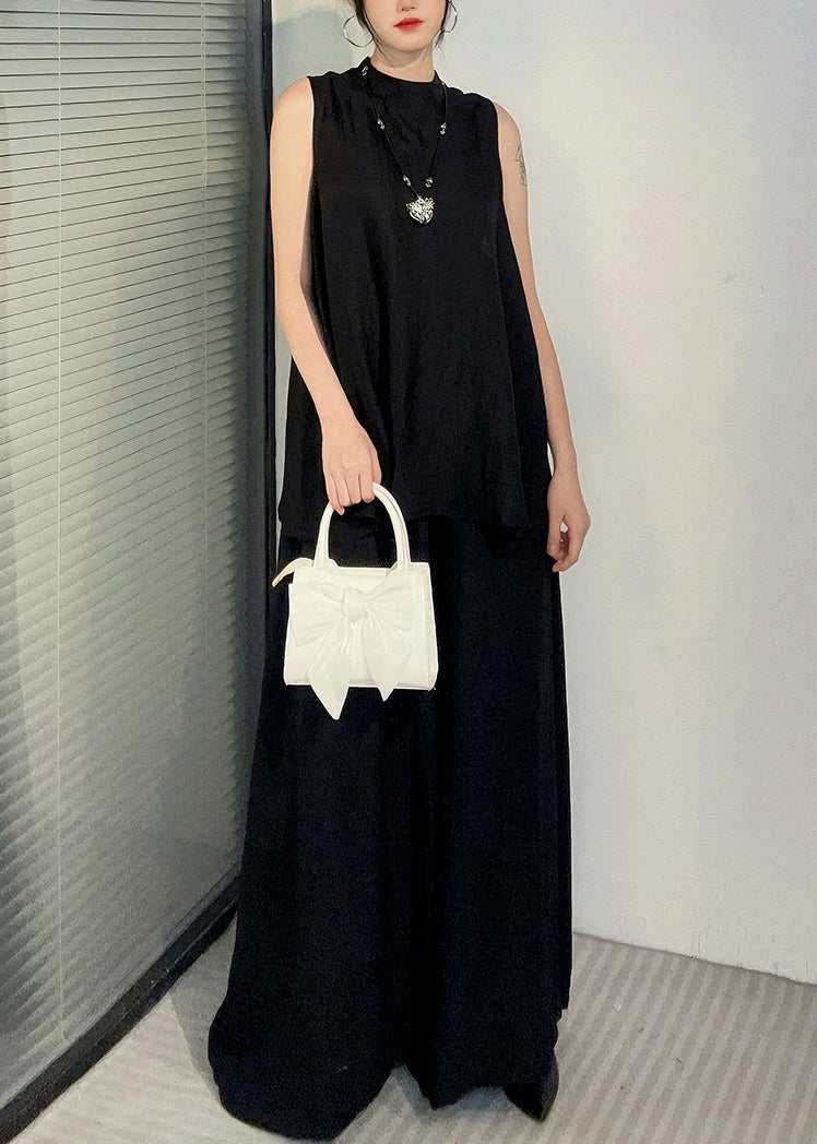 Loose Camel Tops and Wide Leg Pants Cotton Two Pieces Set Sleeveless