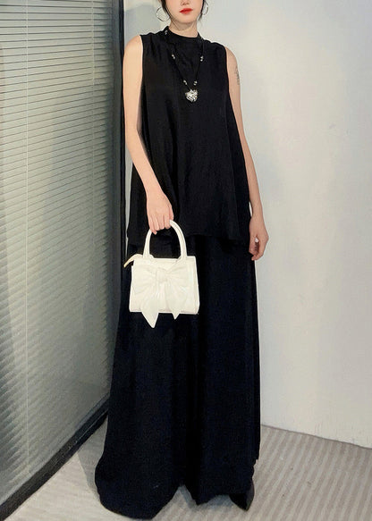 Loose Camel Tops and Wide Leg Pants Cotton Two Pieces Set Sleeveless