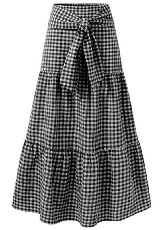 Plaid Pleated Lace-up Elastic Waist Swing Skirts
