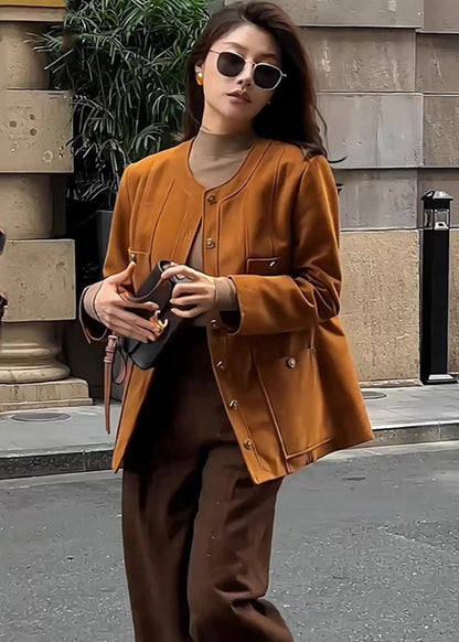 Caramel Metal Buttons Silm Fit Cotton Jacket Winter