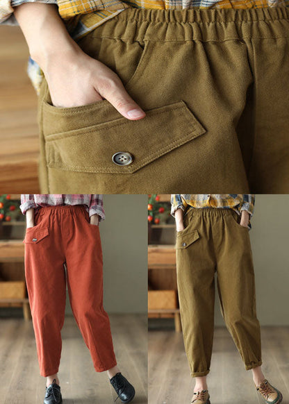 Red Elastic Waist Oversized Cotton Harem Pants Fall