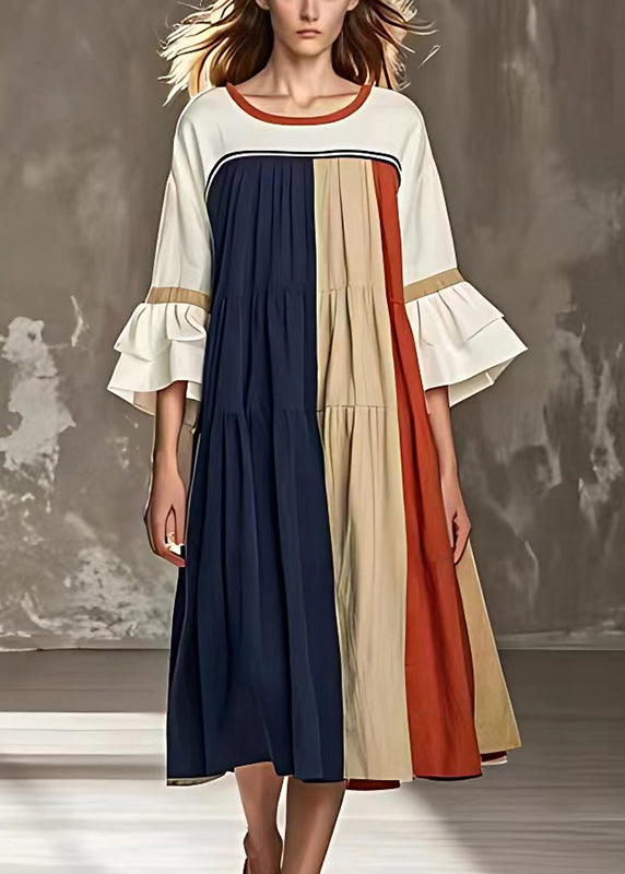 Colorblock Oversized Patchwork Wrinkled Dress Summer