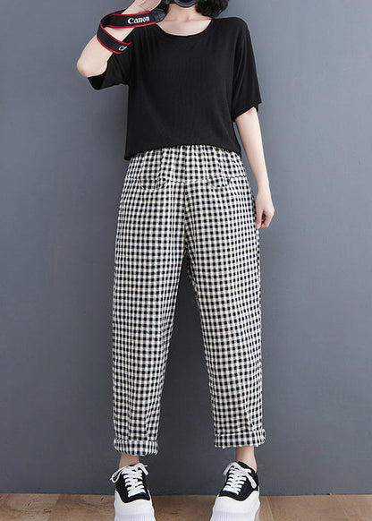 Black Plaid Pockets Harem Pants Spring