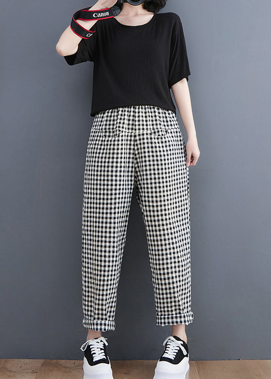 Black Plaid Pockets Harem Pants Spring