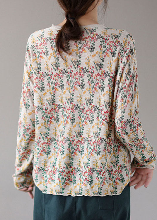 Fitted Beige V Neck Print Fall Blouse Top