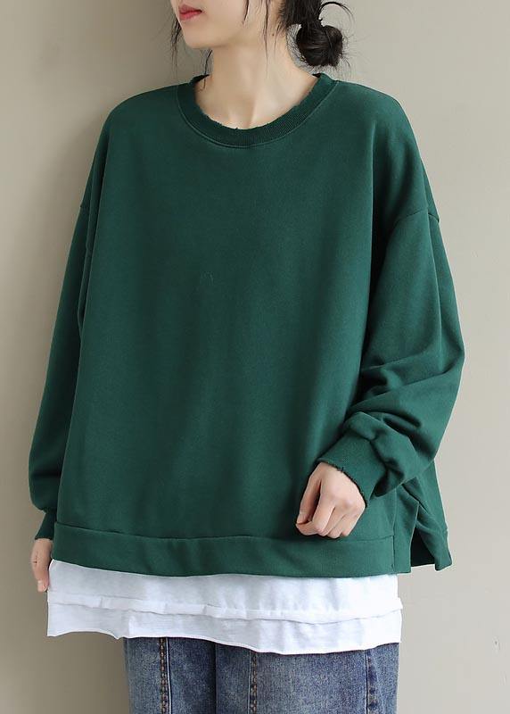 Green Clothes for O Neck False Two Pieces Loose Spring Shirt