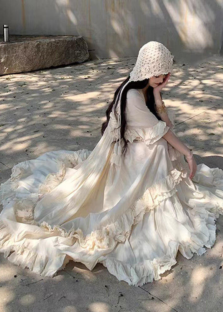 White Exra Large Hem Cotton Vacation Dress Summer