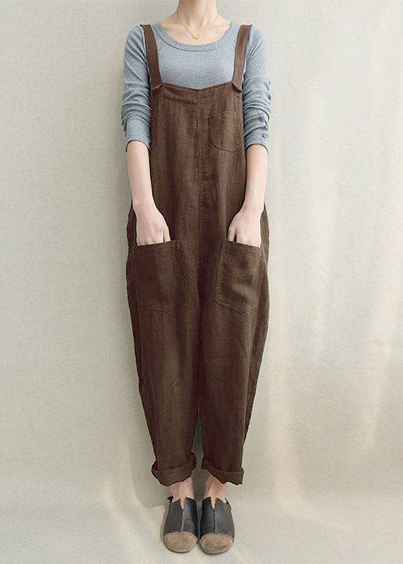 Chocolate Linen Jumpsuit Cotton Overall