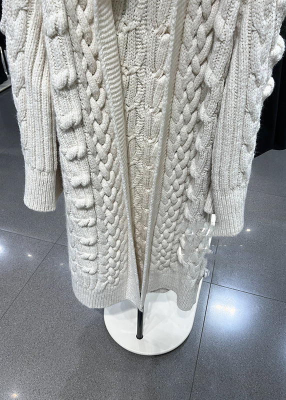 Stylish Beige Peter Pan Collar Cable Knit Cardigans Spring