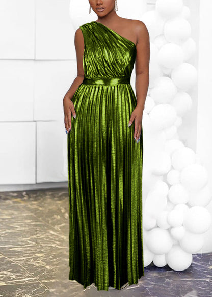 Brown One Shoulder Cinched Pleated Party Dress Summer