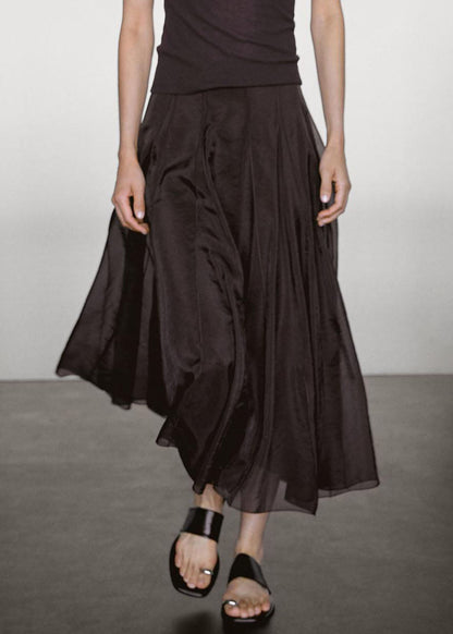 Black High Waist Patchwork Draping Tulle a Line Skirts