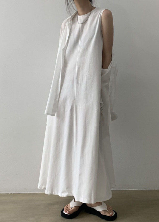 White Patchwork Cotton Dress Sleeveless
