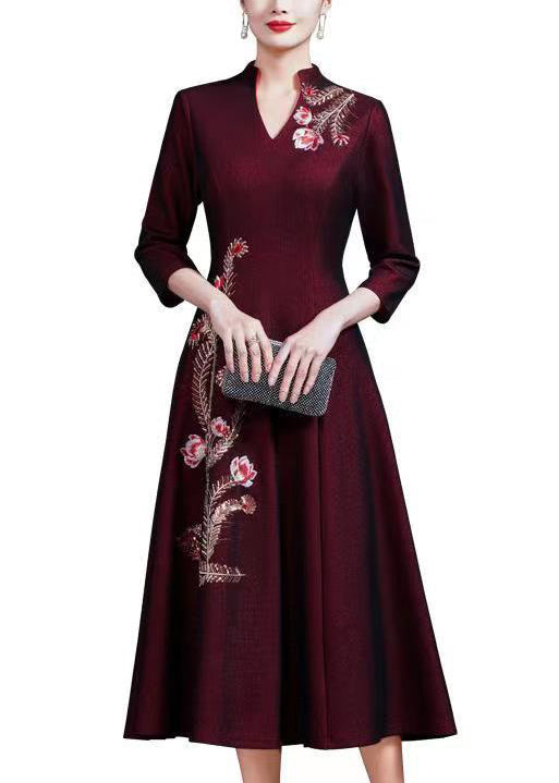 Purple Embroideried Sequins Cotton Long Dress Spring