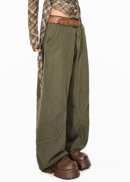 Green High Waist Pockets Straight Jeans
