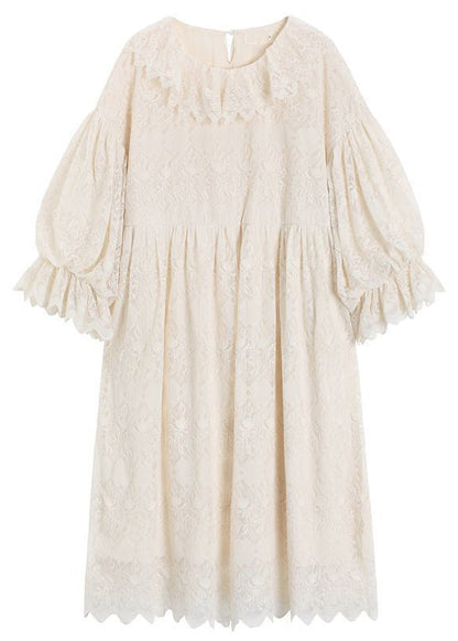 Brief Apricot Lace Patchwork Maxi Dress Lantern Sleeve Spring