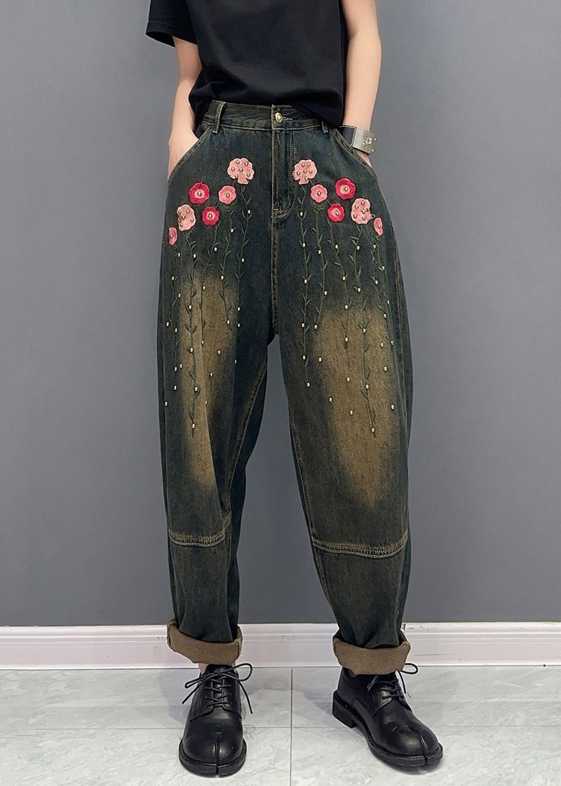 Rivet Patchwork Denim Pockets Harem Pants Fall