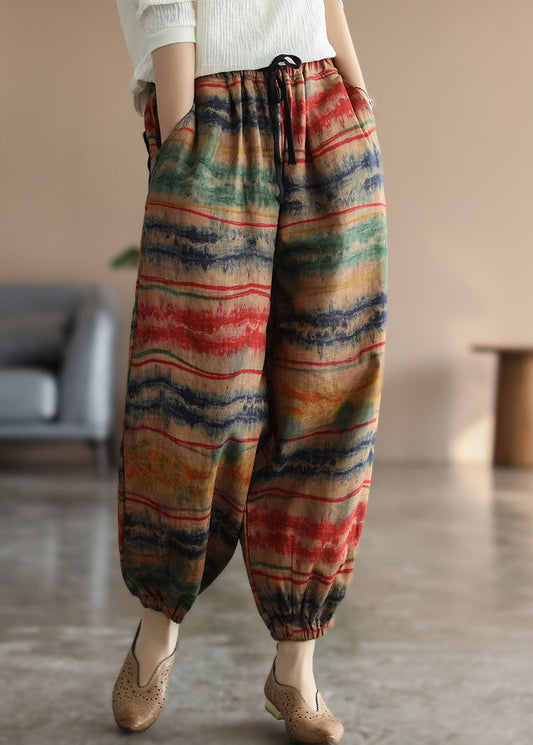 Colorblock Elastic Waist Pockets Patchwork Print Lantern Pants Spring