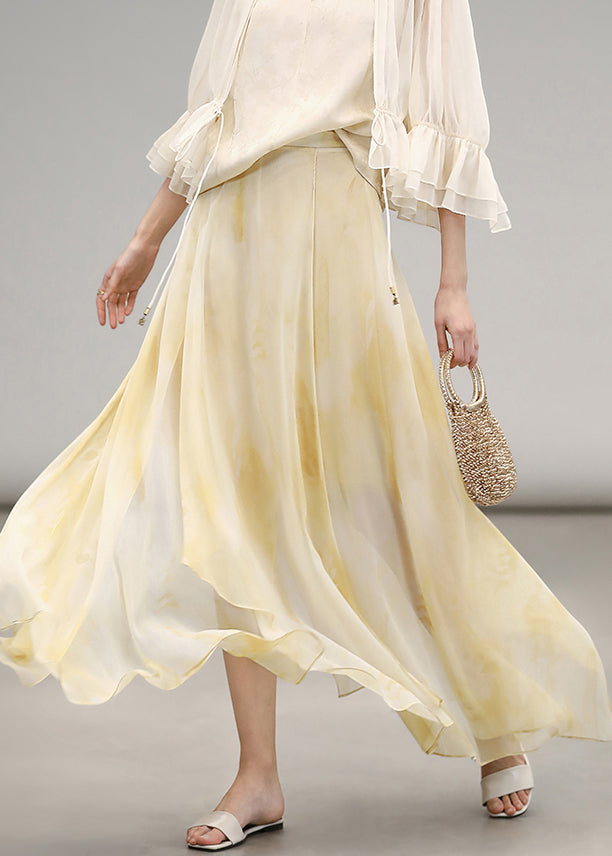 Yellow Print High Waist Chiffon Maxi Skirts Summer
