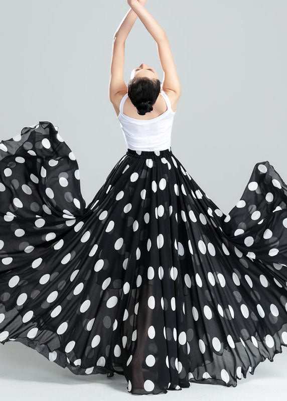 Black Dot Print Exra Large Hem Chiffon Skirts Summer