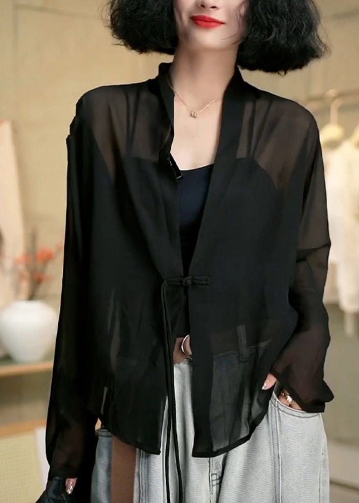 Black Tasseled Patchwork Tulle Upf 50+ Coat Summer