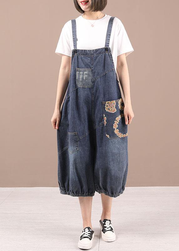 Boutique Blue Patchwork Print Pockets Romper