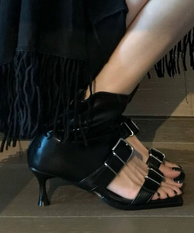 Sheepskin Splicing High Heels Sandals Boots Peep Toe