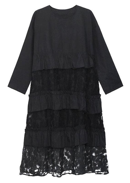 Black Ruffles Pockets Fall Lace Dresses