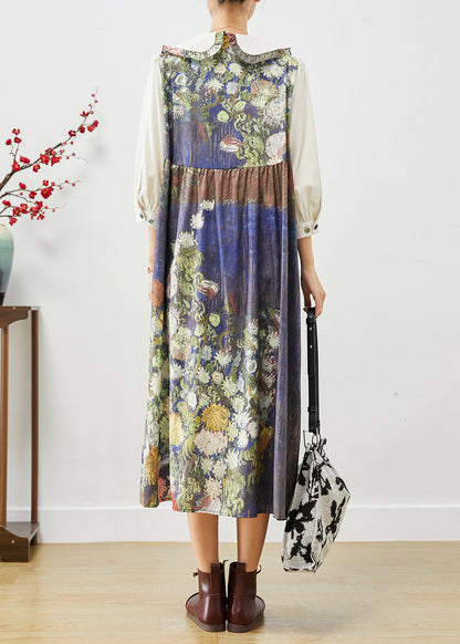 Beige Asymmetrical Patchwork Ruffled Shirt Dresses Fall