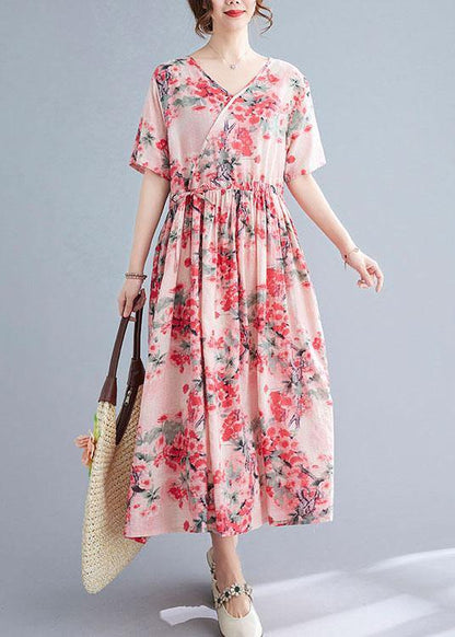 Chocolate Retro Print Summer Vacation Dresses Short Sleeve