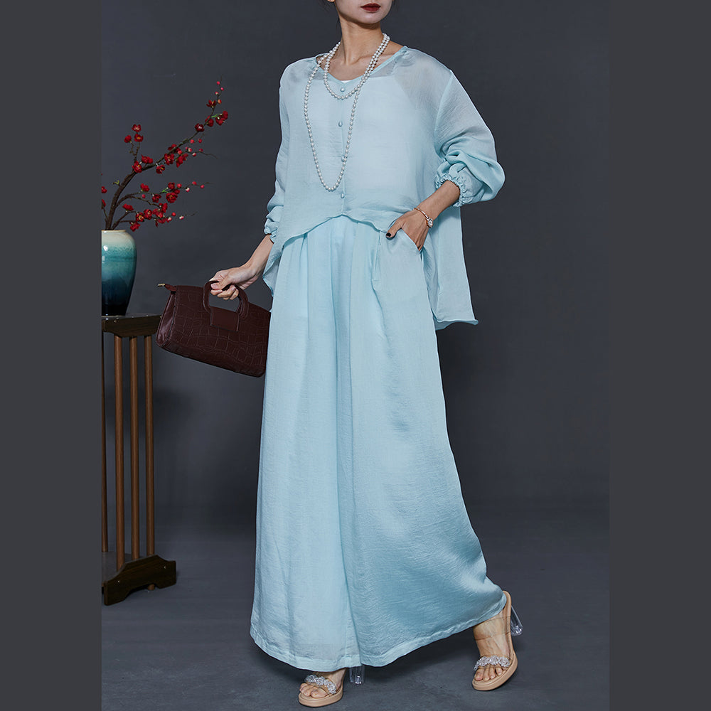 French Sky Blue Asymmetrical Design Two Pieces Set Summer