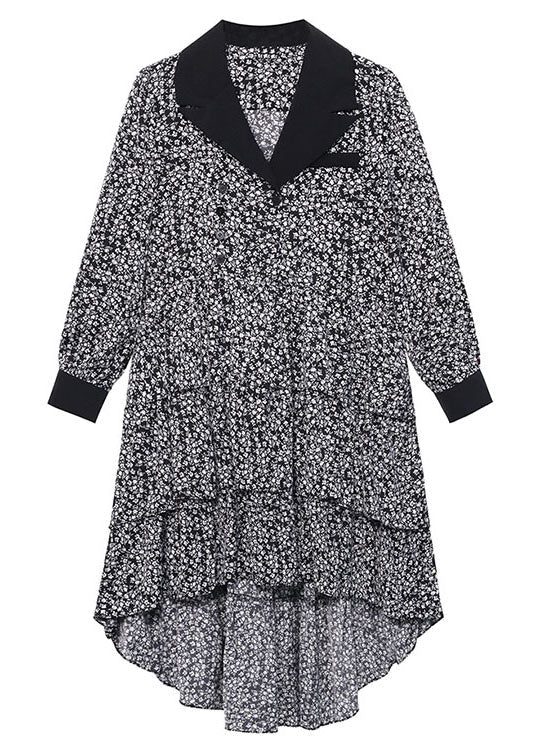 Peter Pan Collar Print Button Fall Party Dress Long Sleeve