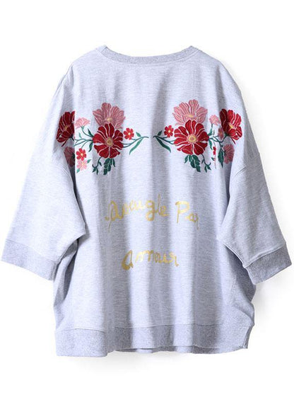 Grey Loose Batwing Sleeve Print Fall Sweatshirt Street Wear